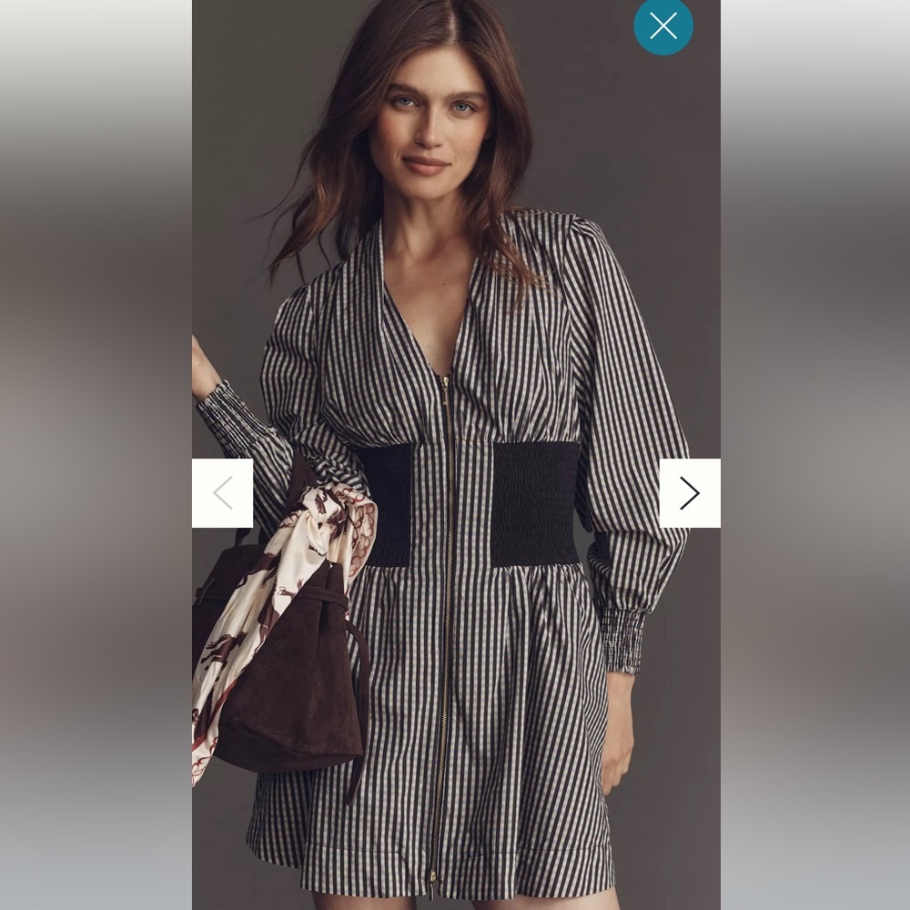 Anthropologie Tommie Dress Black and White Gingham V-Neck Smocked Waist Dress